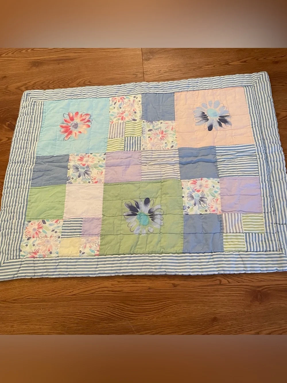 Vintage Chaps Patchwork Quilted Pillow Sham Standard Pastel Cottage Core 2 Sided